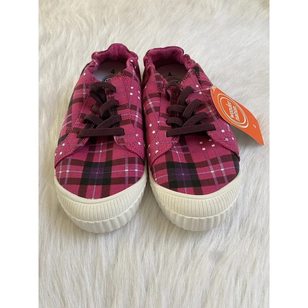 Wonder Nation Pink Plaid Shoes‎ Girl's Size 4 Slip On Stretchy Back